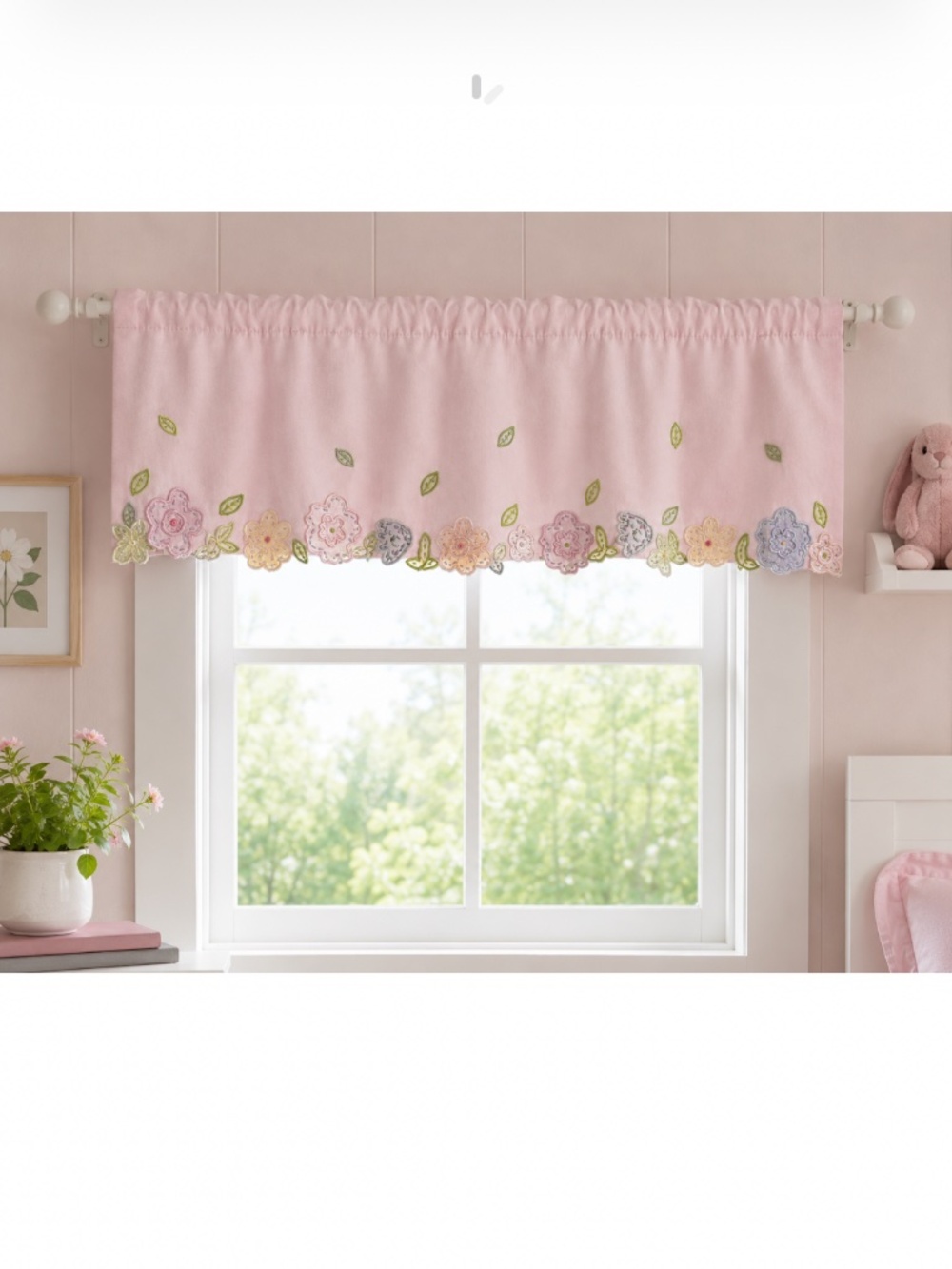 Pottery Barn Kids Pink Floral Appliqué Window Valance Panels Set of 2 | 42" x 16